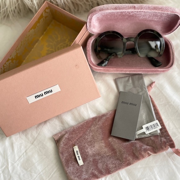 Mui Mui Designer Half Rim Round Tortoise Sunglasses - Picture 5 of 12